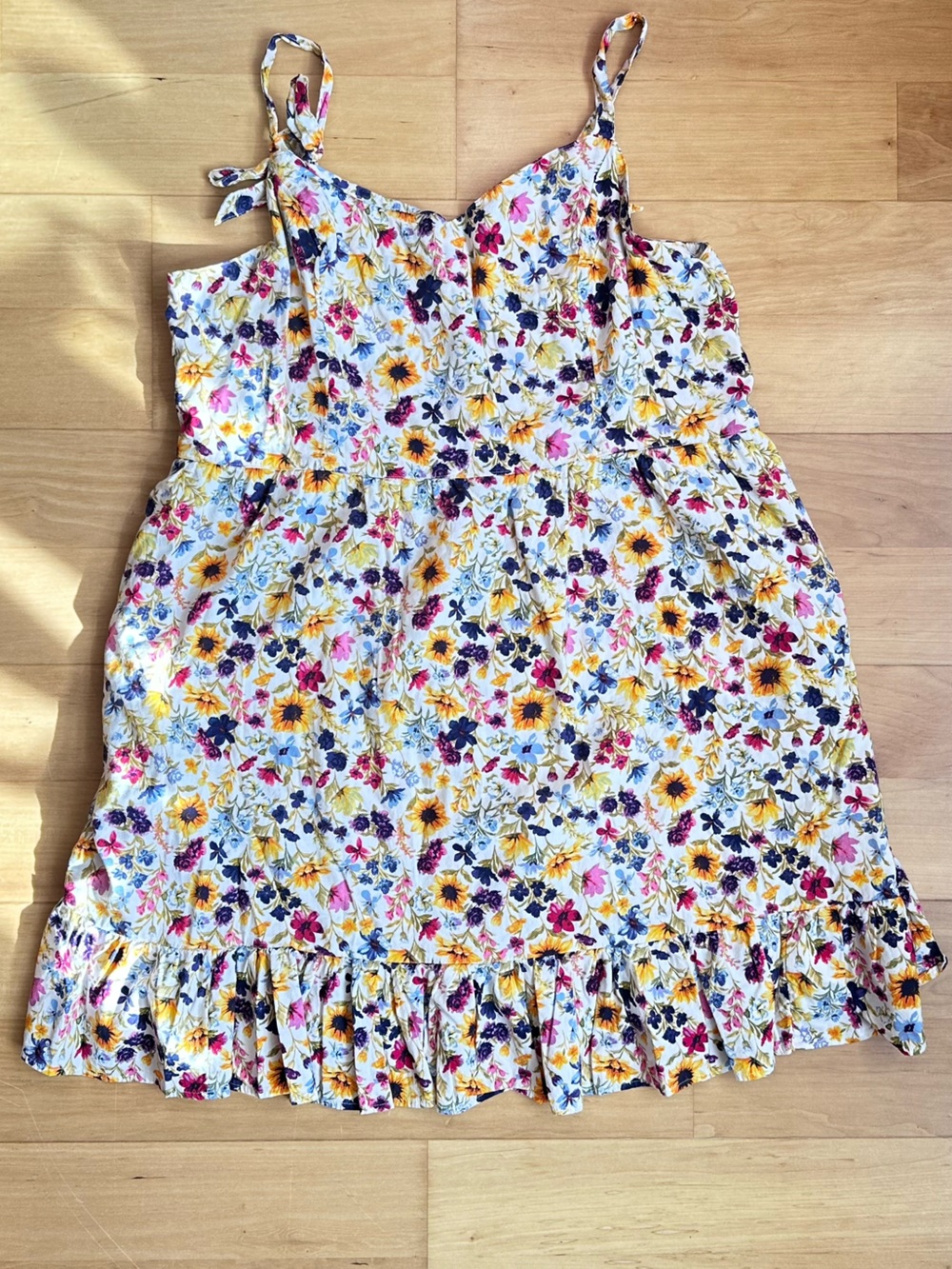 Old Navy White Floral Mini Dress with Yellow & Purple Accents